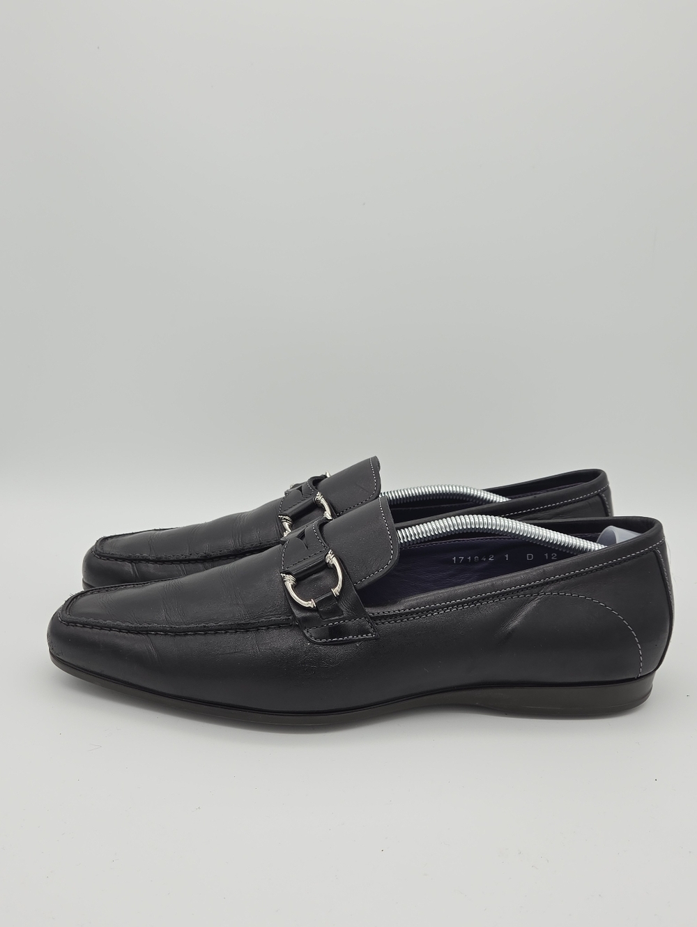 Santoni Black Leather Horsebit Loafers Dress Shoes Men's 13 D